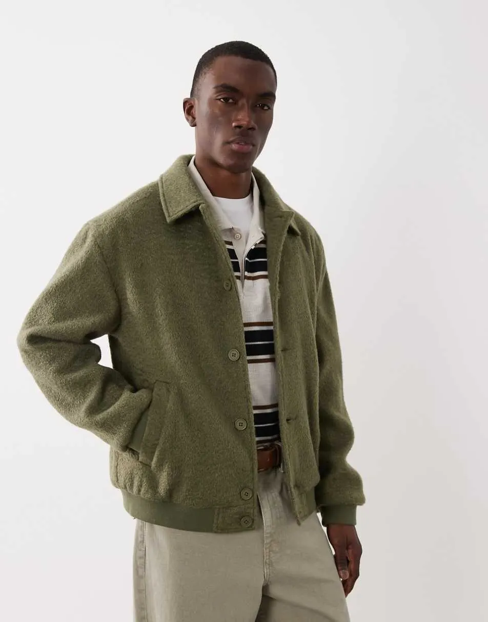 ASOS DESIGN wool look bomber in green
