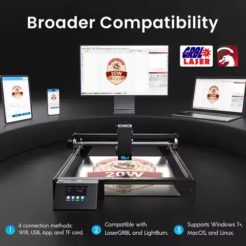 LONGER Laser Cutter & Engraver 20W 10W 5W WiFi Touchscreen 400x400mm DIY Laser Dioser Technology Engraving Machine for Wood Metal Acrylic Leather Home Decor Crafts Gifts LightBurn LaserGRBL