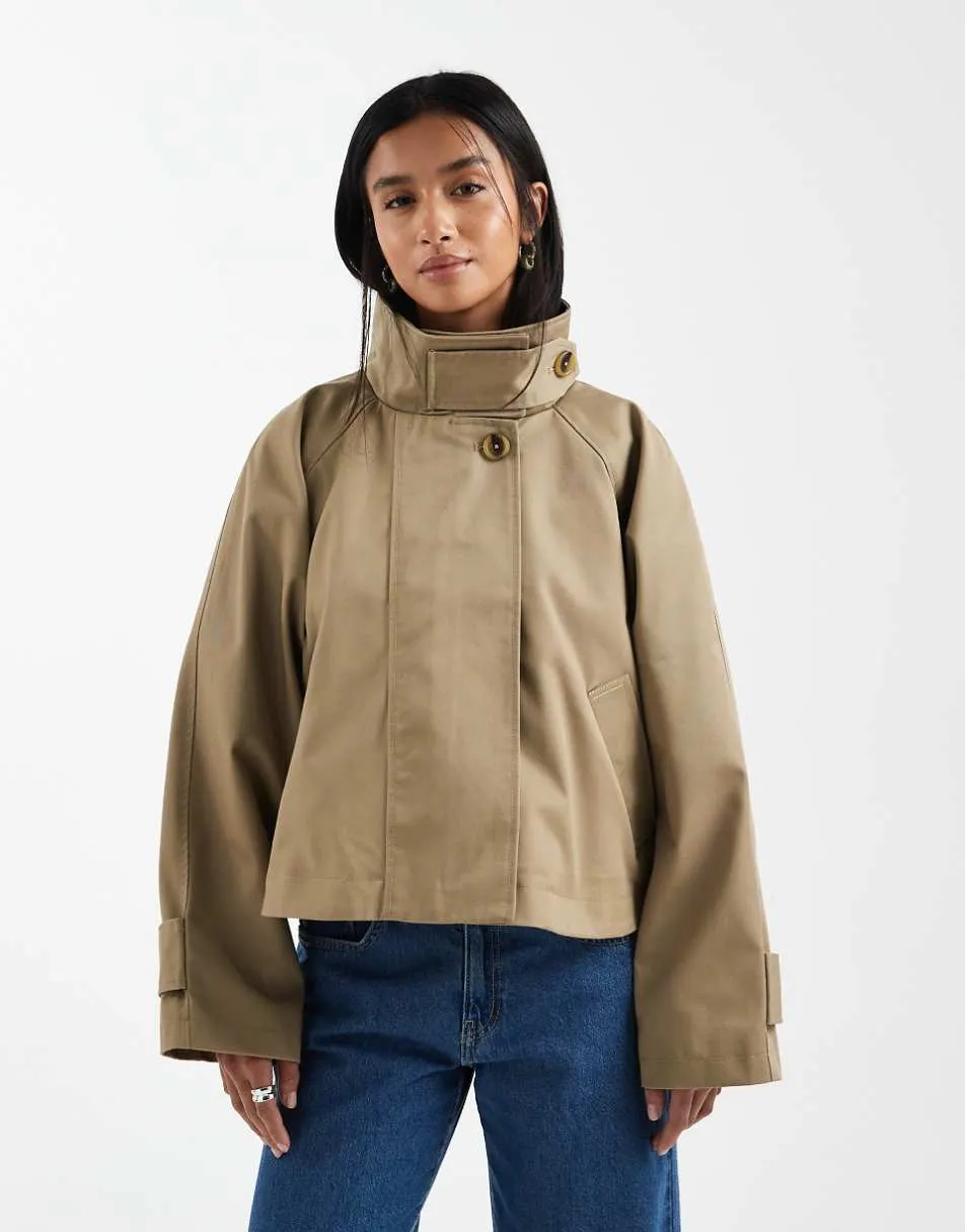 ASOS DESIGN Petite cropped cape detail trench coat in rye