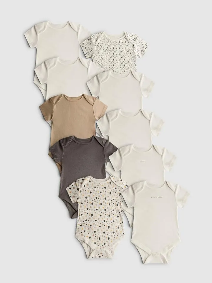 0-24 mois | Lot de 10 bodys côtelés à manches courtes