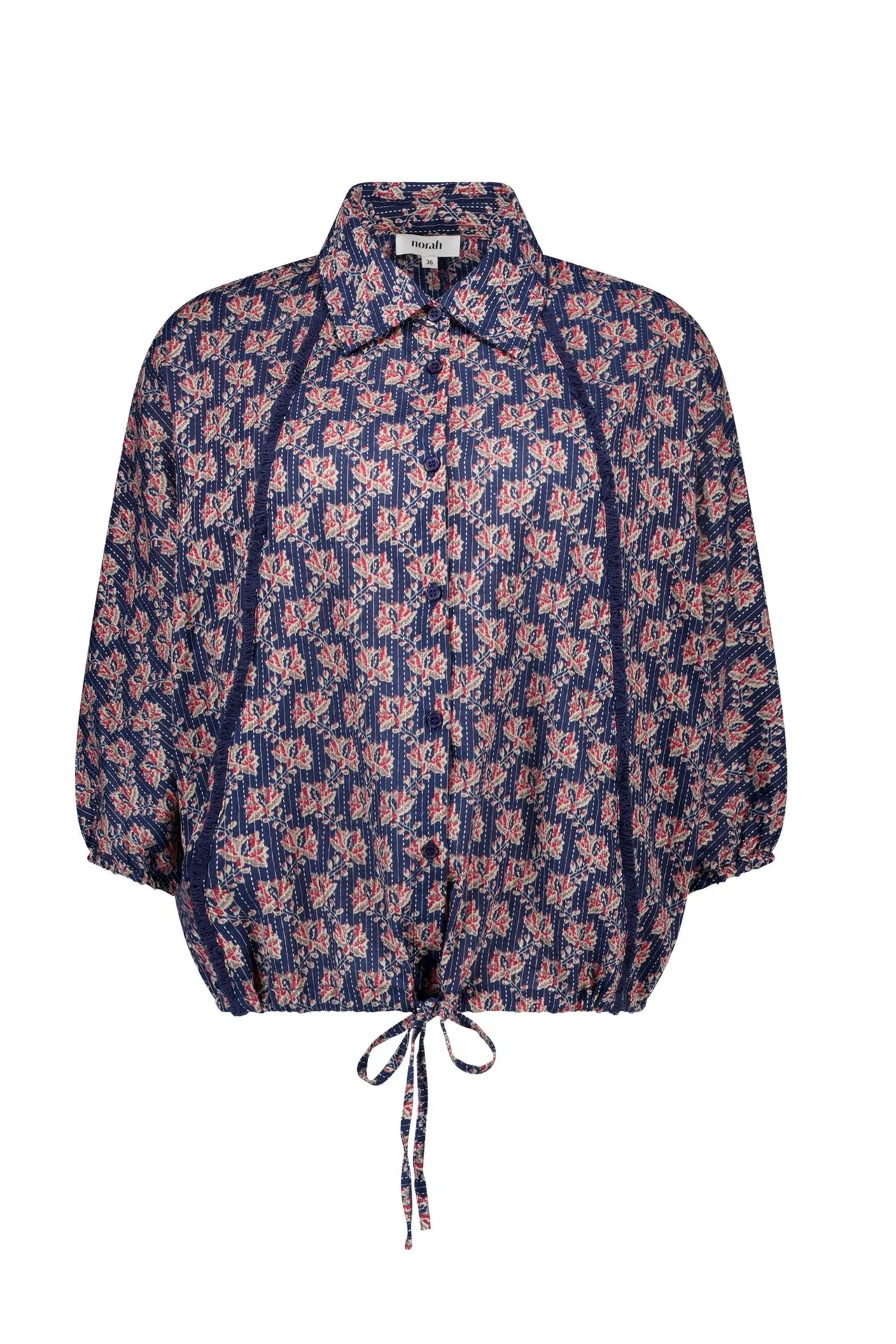 Donkerblauwe blouse met botanische print