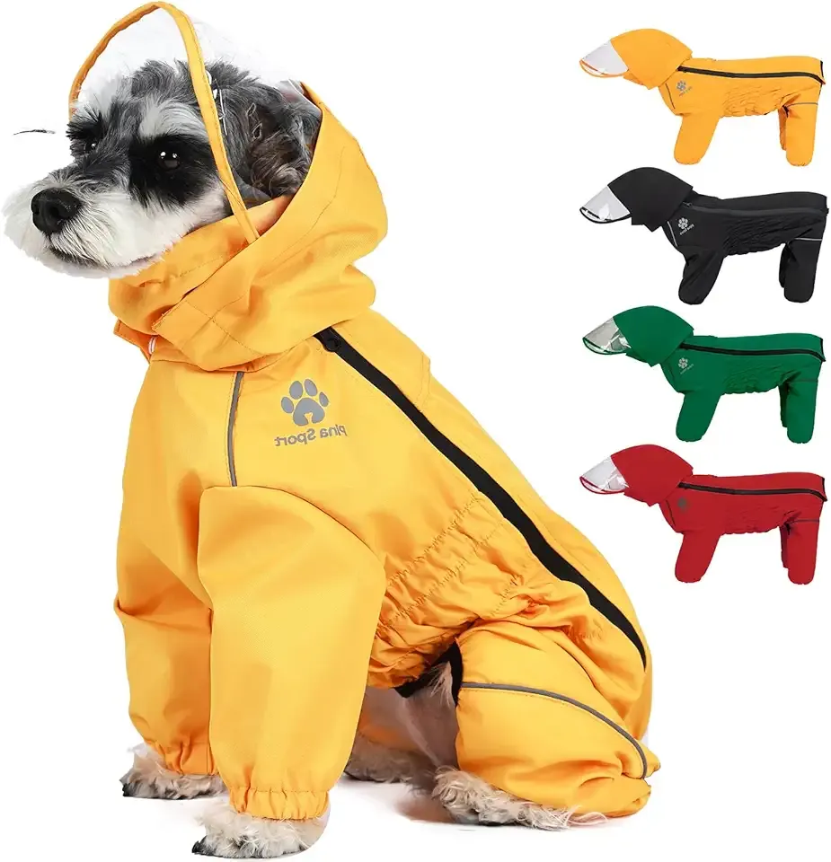 PINA Lightweight Waterproof Dog Rain Jacket with Hood - Full Wrap Design for Full Protection
