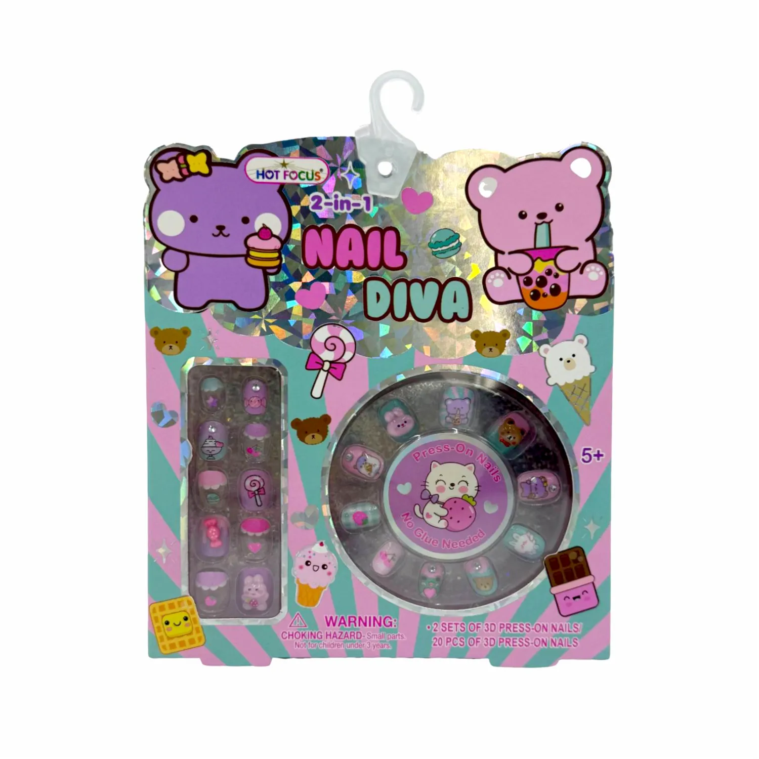 Set Para Niña Uñas Panda HOT FOCUS 20 Piezas