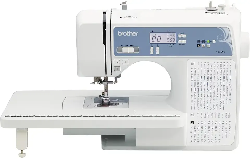 Brother XR9550 Computerized Sewing and Quilting Machine 165 Stitches | 165 Built-in Stitches, 8 One-Step Buttonholes, LCD, Wide Table, 8 Presser Feet, Hard Cover