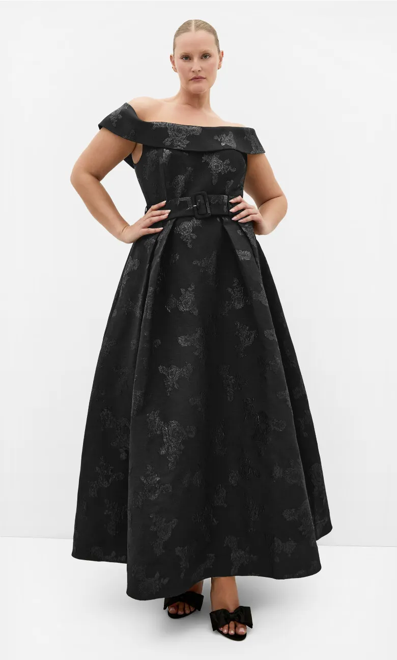 High Status Off Shoulder Maxi Dress - black