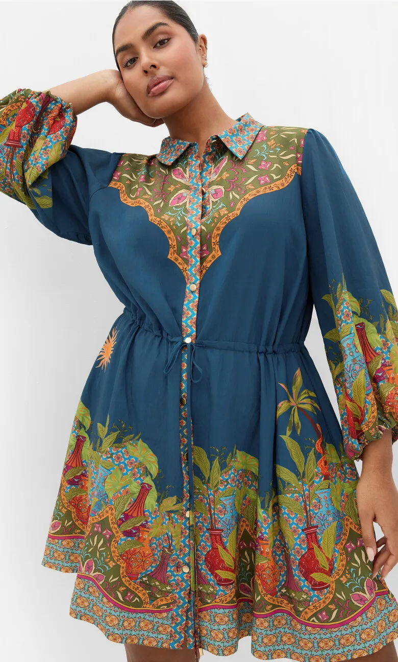 Fools Paradise Print Mini Dress - alpine navy