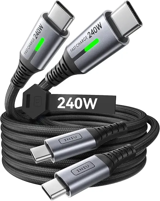 240W USB C to USB C Cable, [6.6ft+6.6ft] Fast Charging Type C Cord | Nylon Braided, Fast Charging, LED Indicator, USB-C Data Transfer, for iPhone 17 16 Pro, MacBook Pro, iPad, Samsung S26 etc