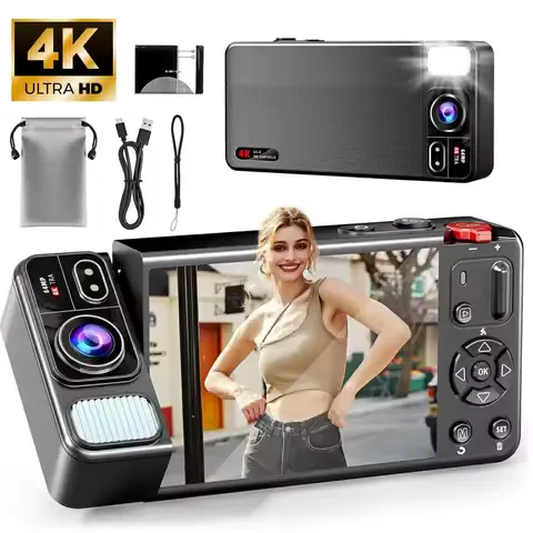 Digital Camera 4K 64MP Camera for Photography 270°Flip Screen Vlogging Camera Autofocus 18X Zoom Point and Shoot Digital Camera