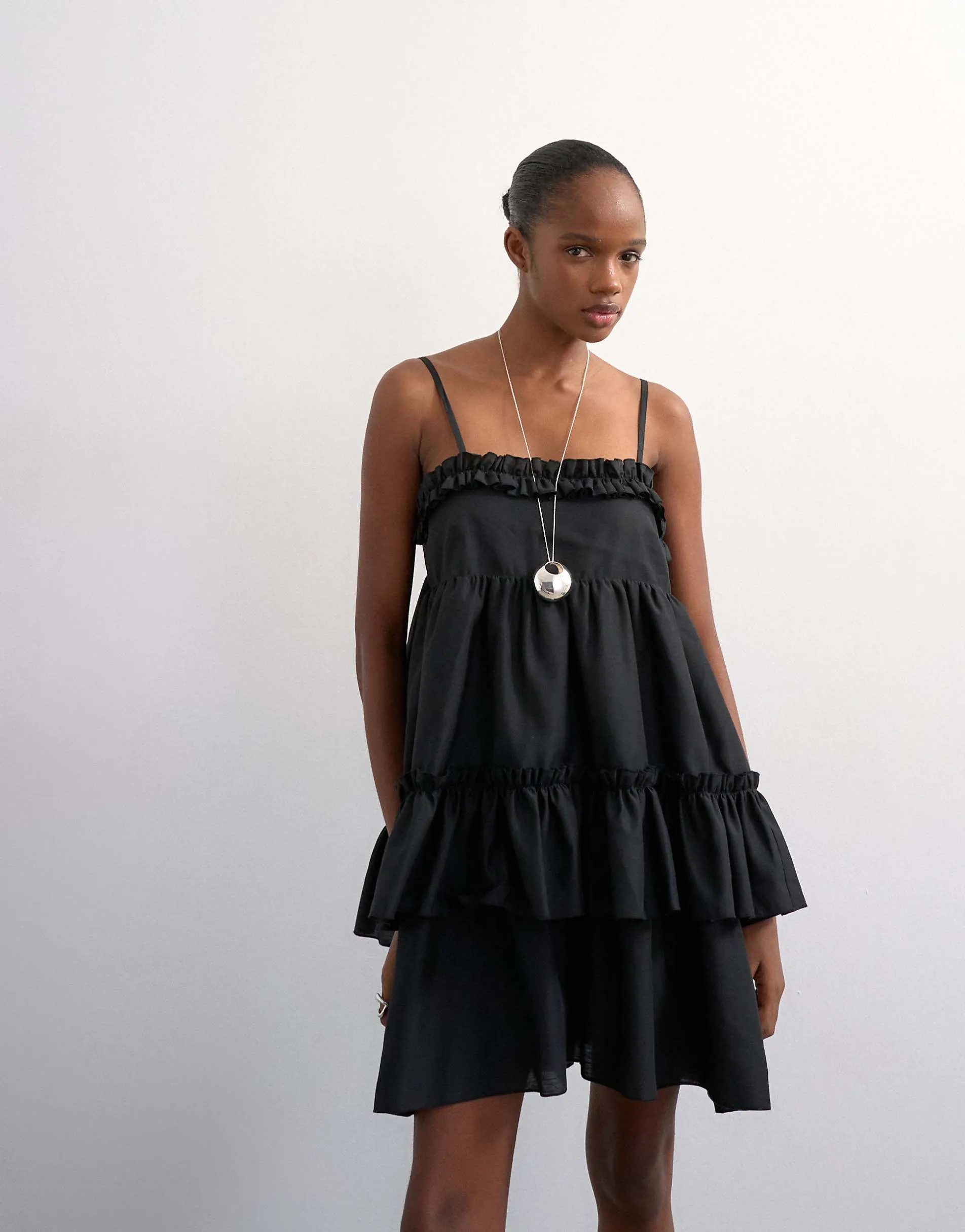 Topshop voluminous frill midi dress in black