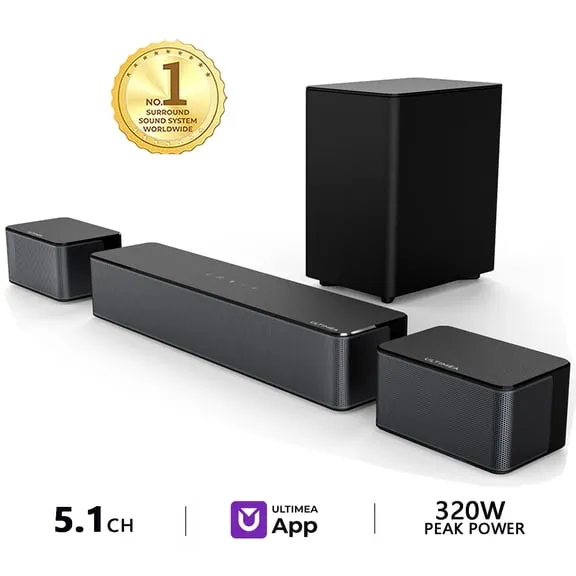 Best seller ULTIMEA 5.1 Surround Sound Bar, Virtual Surround Sound System, 350W Sound bar for TV with Wireless Subwoofer and Rear Speakers, 3D Surround and Bass Adjustable Home Theater TV Speakers $119.99 Was $219.99