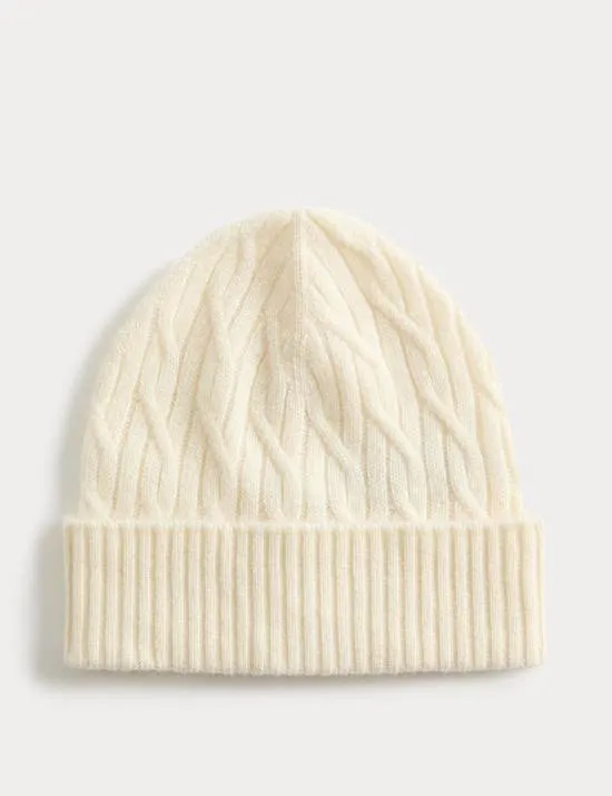 Pure Cashmere Cable Knit Beanie Hat