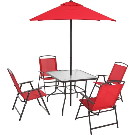 Rollback Mainstays Albany Lane Steel 6-Piece Outdoor Patio Dining Set with Umbrella, Red $117.00 Was $136.00