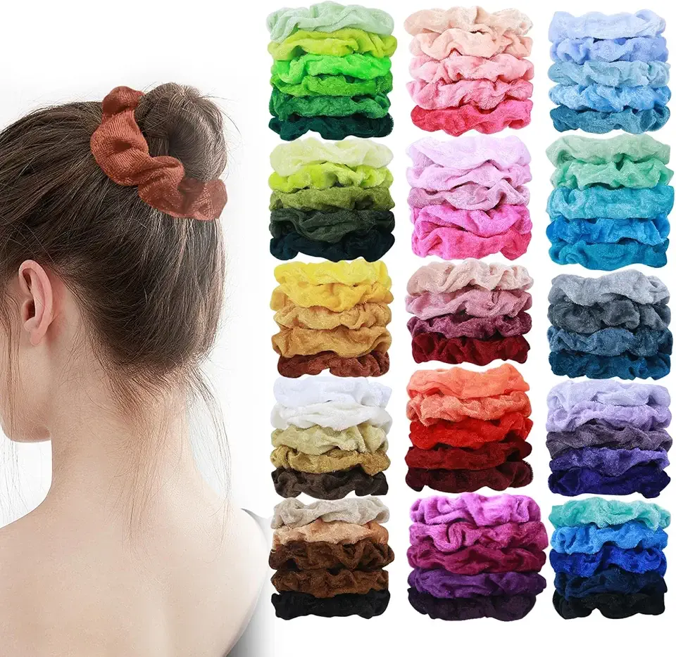 Velvet Scrunchies for Women - 75 Pcs Hair Scrunchies for Girls - No Damage Hair Ties for Thick Thin Hair - Soft Ponytail Holders Bulk Gift for Women