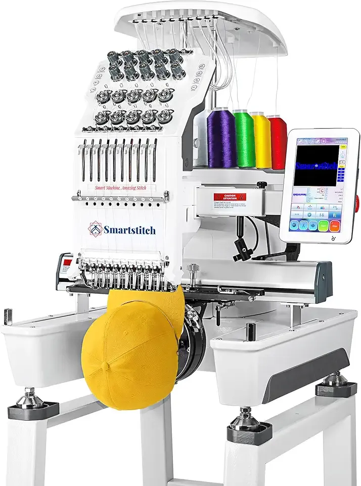 Smartstitch S-1001 Upgraded Embroidery Machine with 10 Needles, 1200SPM Max Speed, 7" Touch Screen, 9.5"x14.2" Embroidery Area, New Gen of Commercial Embroidery Machine for Flat, Hat, T-shirt and more
