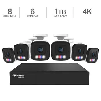 Defender AI POWERED Sentinel 4K Ultra HD Wired 8 Channel PoE NVR Security System with 6 Metal Cameras with 1 TB HDD