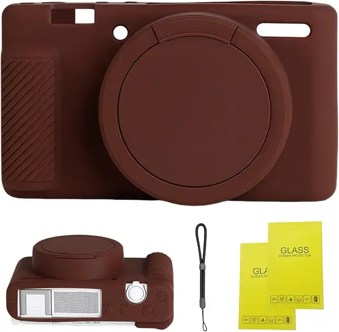 Camera Case for Sony ZV-1,ZV1 Camera Soft Case Cover Rubber Camera Sleeve with Removable Lens Cover,Anti-Scratch Slim Fit Soft Sleeve with ZV1 Screen Protector and Strap Wrist. (Coffee)