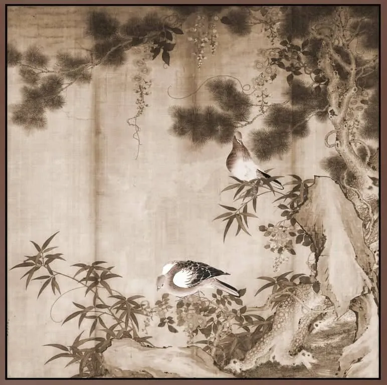 Canvas Pigeons sur une branche 100 x 100 cm, m/brun svevelist