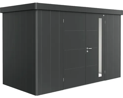 Plechový zahradní domek Biohort Neo 1D dvoukřídlé dveře 339 x 171 cm tmavě šedý metalický