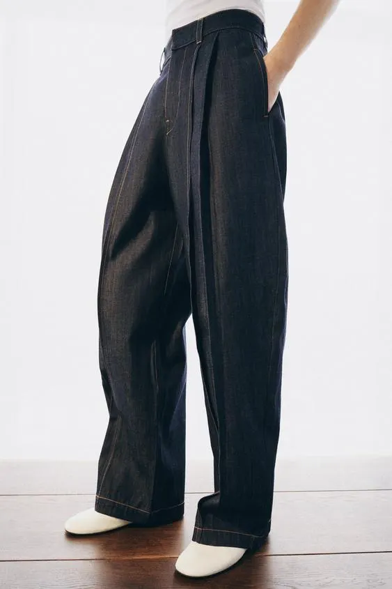 ZW COLLECTION BALLOON HIGH-WAIST JEANS WITH PLEATS