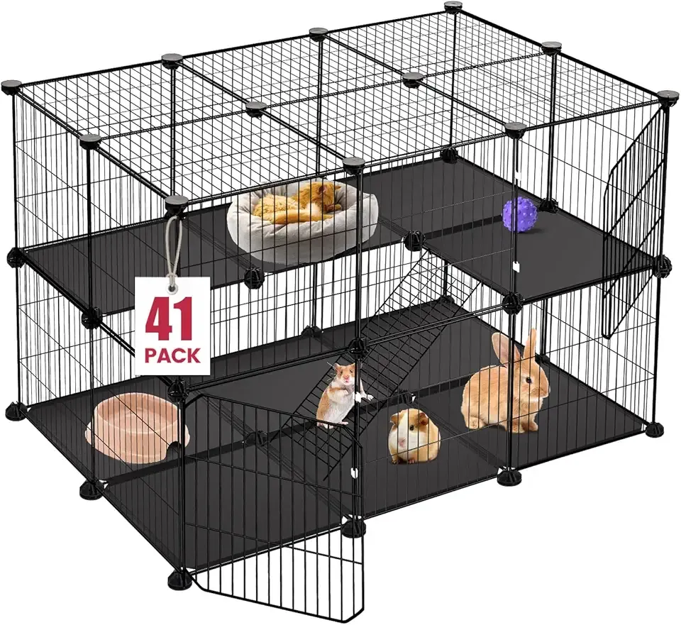 41 Panels Pet Playpen, 35.4" L x 23.6" W x 23.6" H Small Animal Playpen with 2 Doors, C&C Cage for Guinea Pigs,Rabbit,Bunny,Hedgehogs, Puppy Play Pen Indoor Outdoor, Two-Story Chicken Play Pen
