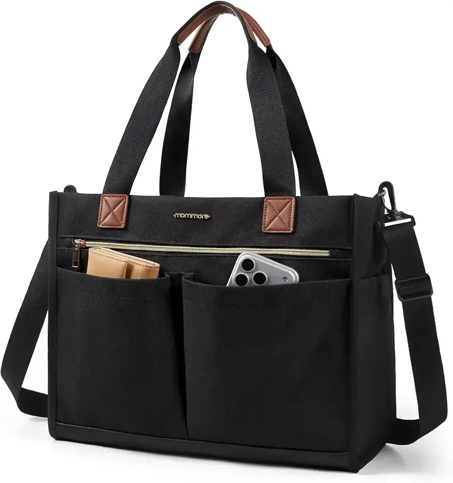 mommore Canvas Diaper Bag Tote Stylish Mommy Baby Hospital Bag | Insulated pockets, stroller straps & portable changing pad, large capacity for labor delivery