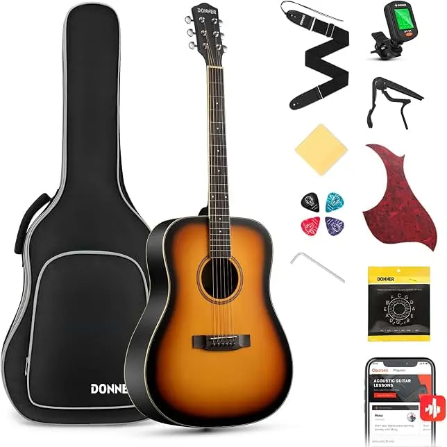 Donner Acoustic Guitar for Beginner Adult Full Size Dreadnought Acustica Guitarra Bundle Kit with Free Online Lesson Bag Strap Tuner Capo Pick…