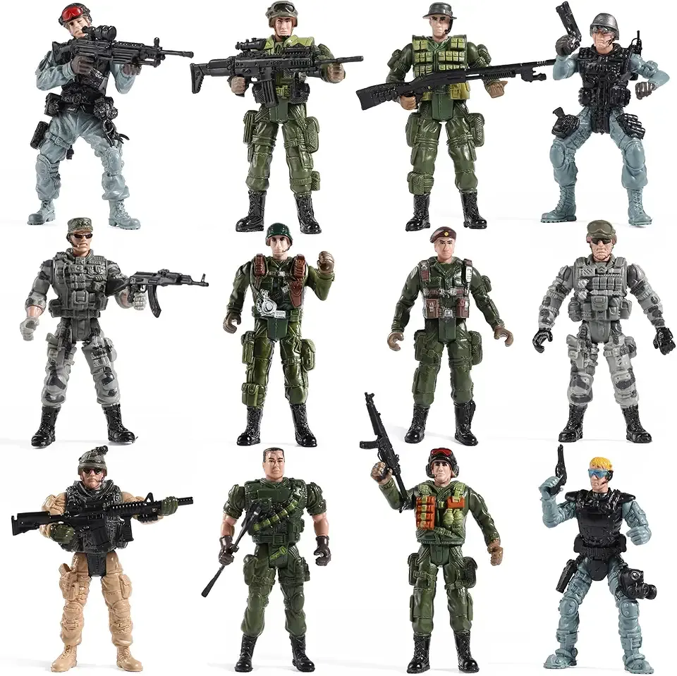 Mr.River US Army Men and SWAT Team Toy Soldiers Action Figures with Military Weapons Accessories for Kids Boys Girls,12Pcs