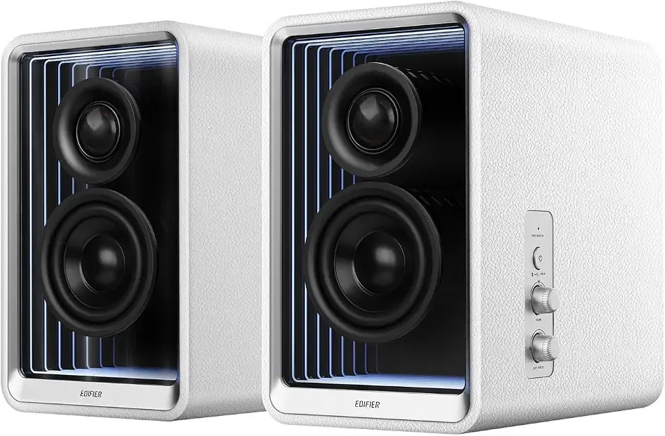 Edifier QR65 RGB Light Desktop Active Monitor, 70W RMS, Hi-Res Audio, White | LDAC Bluetooth 5.3, 2.75" Long-Throw Aluminum Diaphragm mid-Low Drivers, 65W TurboGaN Charging, SUB Out, Multi Inputs, Stands