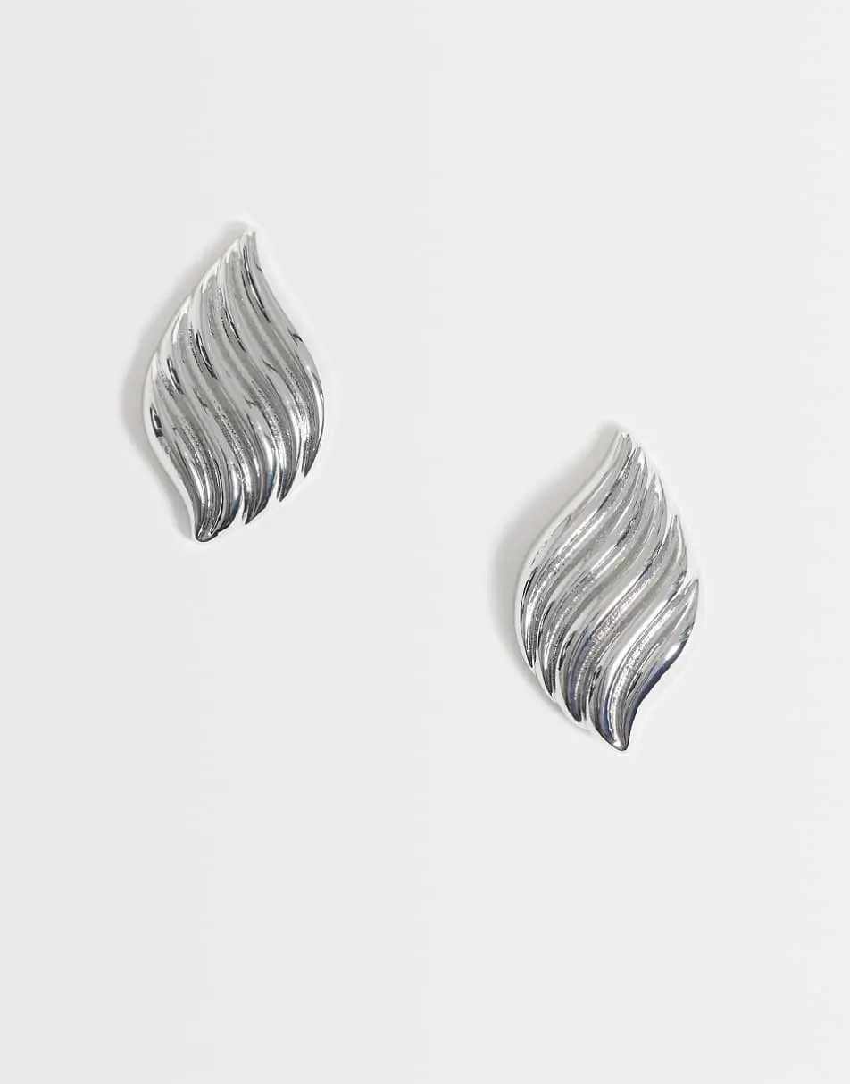 ASOS DESIGN everyday studs with ridge wave design in silver tone