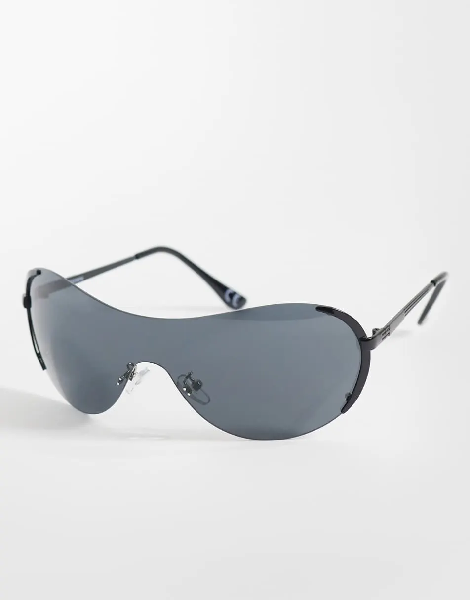 ASOS DESIGN rimless wrap sunglasses in solid smoke lens