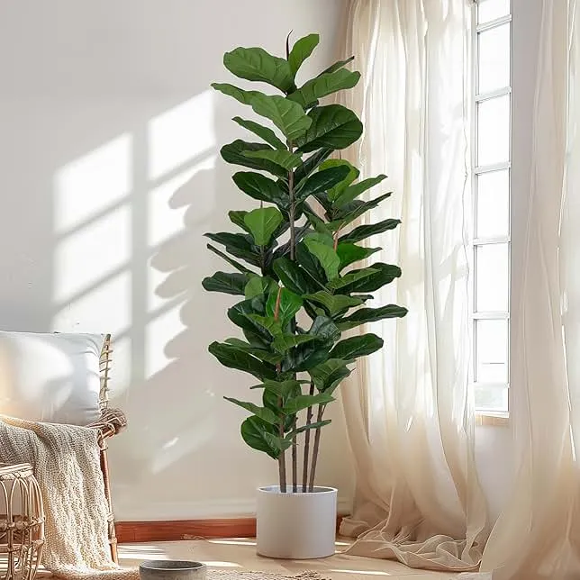 Yepdin Faux Fiddle Leaf Fig Tree 6 FT - Artificial Ficus Tree with Tall Artificial Plants Large 69 Fiddle Leaves - Lifelike Fake Trees for Home Decor Living Roo…