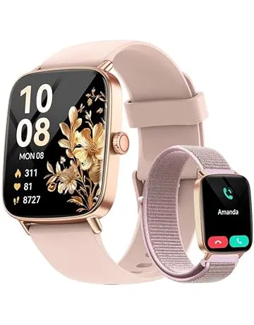 Smart Watch for Women, 1.85" HD Smartwatch Compatible iPhone/Samsung/Android (Answer/Make Calls), 100+ Sport Modes Fitness Tracker with Heart Rate/Sleep/SpO2 Monitor, IP68 Waterproof, with 2 Bands