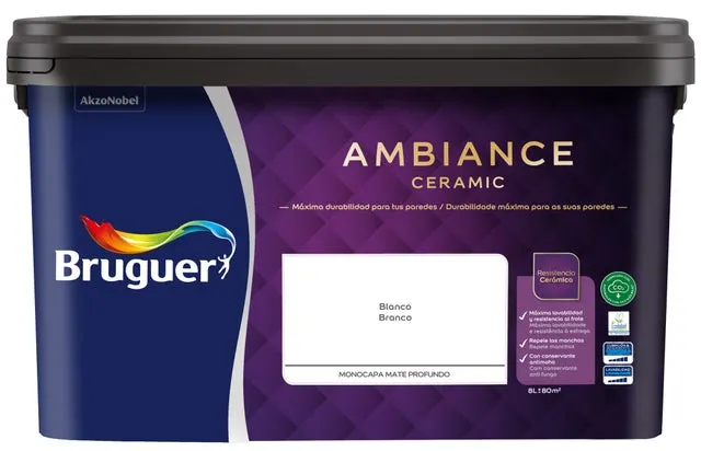 Pintura de interior Ambiance Ceramic BRUGUER color blanco mate profundo 8L para paredes y techos