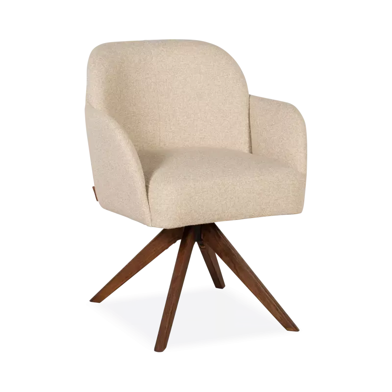 Armstoel Nikki - houten draaipoot walnoot - stof Cayenne Ecru