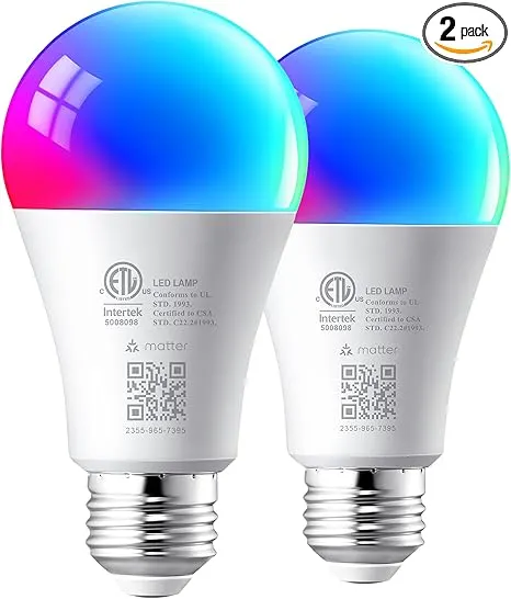EDISHINE Christmas Light Bulb, Smart Bulbs Work with Apple Home/Alexa/Google Home/SmartThings, RGBTW Color Changing Light Bulb for Christmas Decor, 2.4GHz WiFi Bulb, 800LM 9W, A19, E26, 2PCS