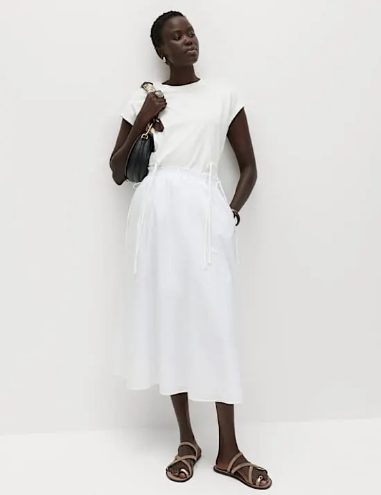 Popeline-Midi-Rock aus reiner Baumwolle