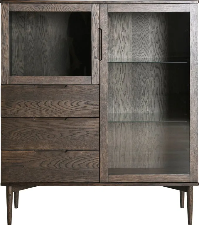 Karmøy lav vitrine 120 x 41 H: 140cm, brun eikefiner, med ledlys