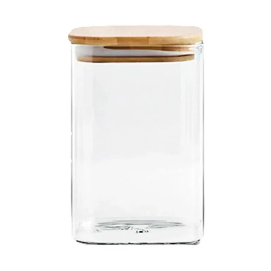 Frasco de Vidrio Cuadrado Otten SY-S6610 300 ml Tapa Bambú 6x6x10 cm