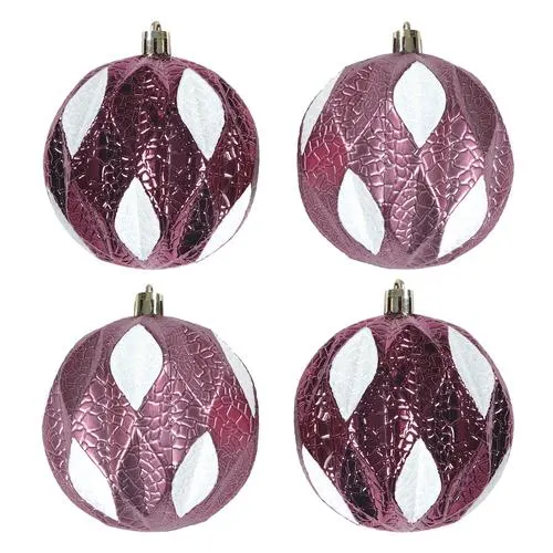 Enchanted Forest® 80mm Magenta Textured Gem Cut Shatterproof Ornaments - 4 Pack