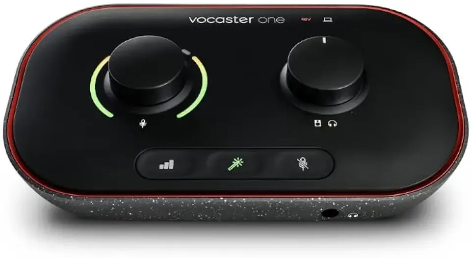 Focusrite Vocaster One — Podcasting Interface for Recording as a Solo Creator. Use Auto Gain, Enhance, and Mute for Easy Podcasting. Small, Lightweight, and Powered by Computer