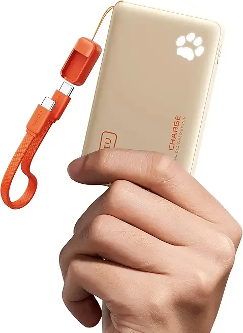 INIU 10000mAh 45W Fast Charging Portable Charger, Smaller Travel Power Bank | Flight-Safe, Detachable USB C Cable, Travel Essential, External Battery Phone Pack for iPhone 17 Samsung S26 iPad etc, Beige