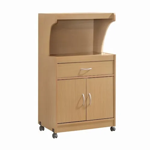 PRIVATE BRAND UNBRANDED Rolling Kitchen Cart with Microwave Shelf, Utensil Drawer, Cabinet Storage Space and Wheels, Beech