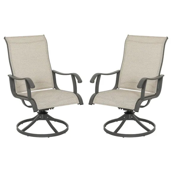 Nuu Garden 2-Piece Patio Chairs, Outdoor Dining Chairs with Armrests, Swivel Textilene Outdoor Dining Furniture for All Weather, with Metal Frame, for Garden, Backyard, Deck, Poolside, Beige