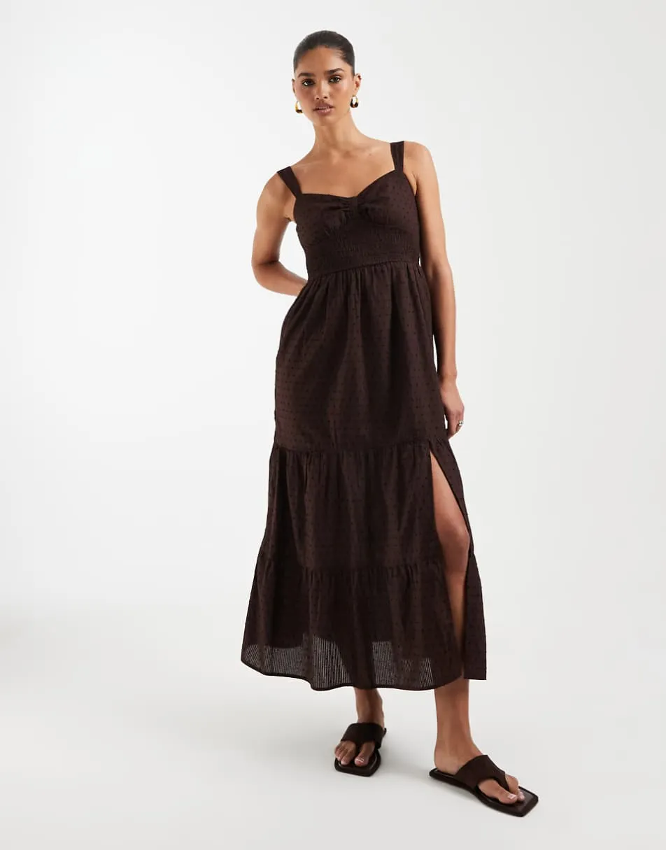 Hollister striped v neck strappy maxi dress with slit in brown
