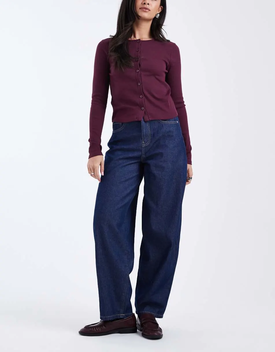 Vero Moda Kirsa high waist barrel leg jeans in dark rinse wash