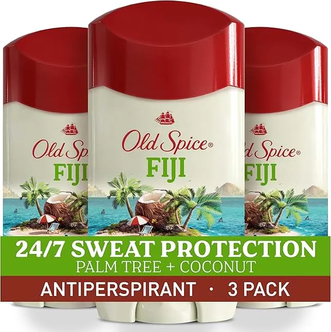 Old Spice Dry Feel Antiperspirant Deodorant for Men, 24/7 Freshness, 24/7 Sweat & Odor Protection, Gentle on Skin with Skin Conditioners, Fiji with Palm Tree + Coconut Scent, 2.6 oz (Pack of 3)