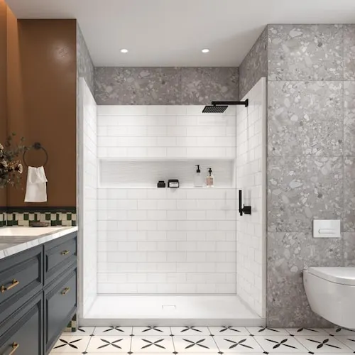Vanity Art 60 in. x 32 in. 4-Piece Alcove Shower Wall Kit with Shower Base Combo in White