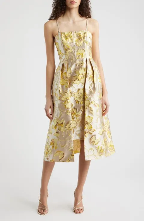 Metallic Floral Brocade Cocktail Dress