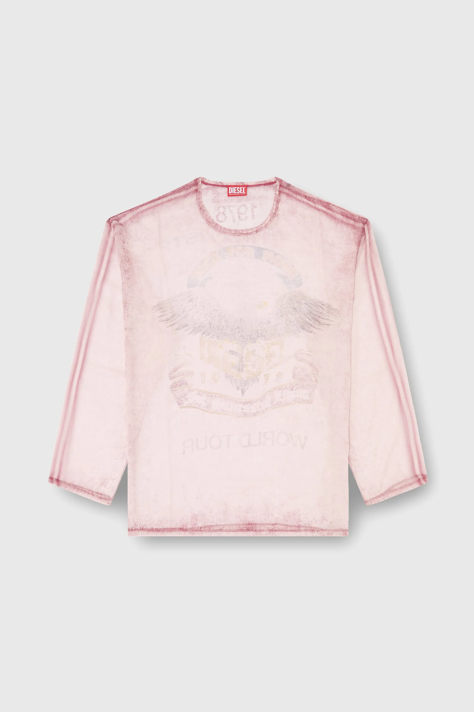 Sheer chiffon top with concert graphics