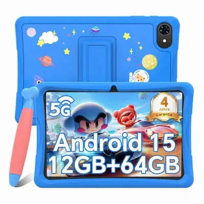 KOBONA-Tabwee K10 Kids 10.1" Rosa Tablet, Google Kids Space, 4GB+64GB, Android 16 WiFi Tablet für Kind mit Kindgerechte Hülle und Stift, 5000mAh